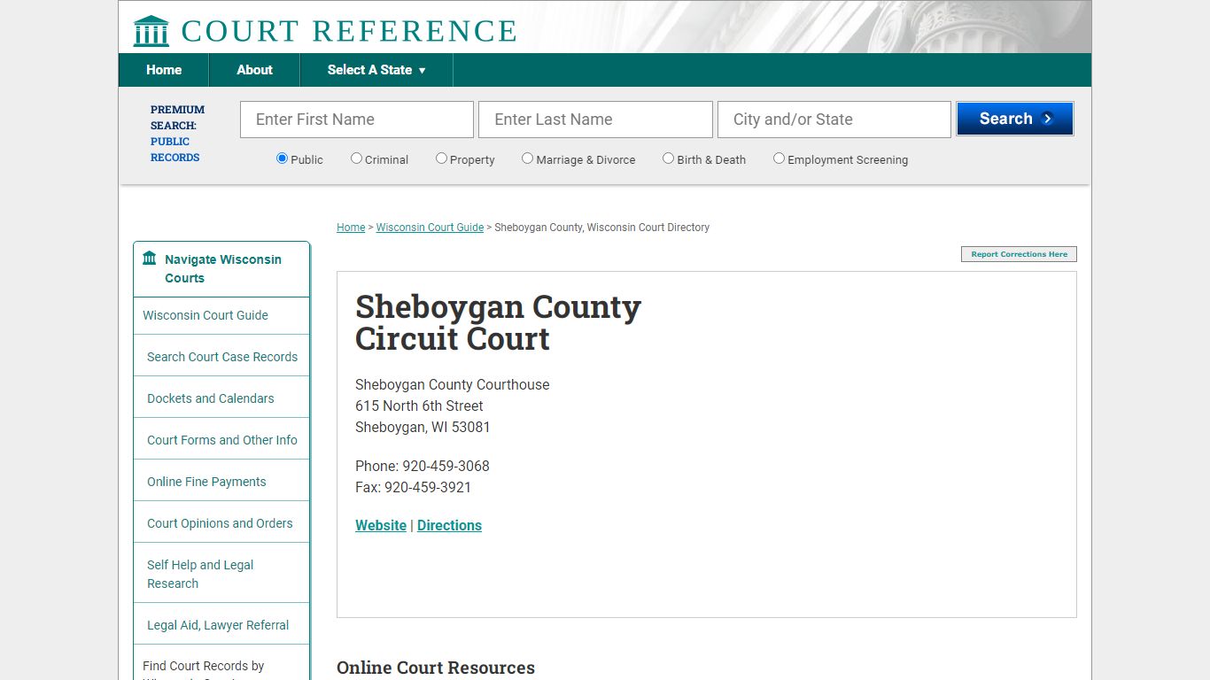 Sheboygan County Circuit Court - Court Records Directory